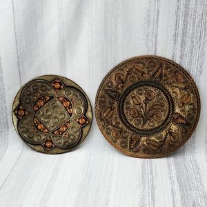 Vintage Decorative Copper Wall Plate Made in Turkey Etched Carved Floral Work